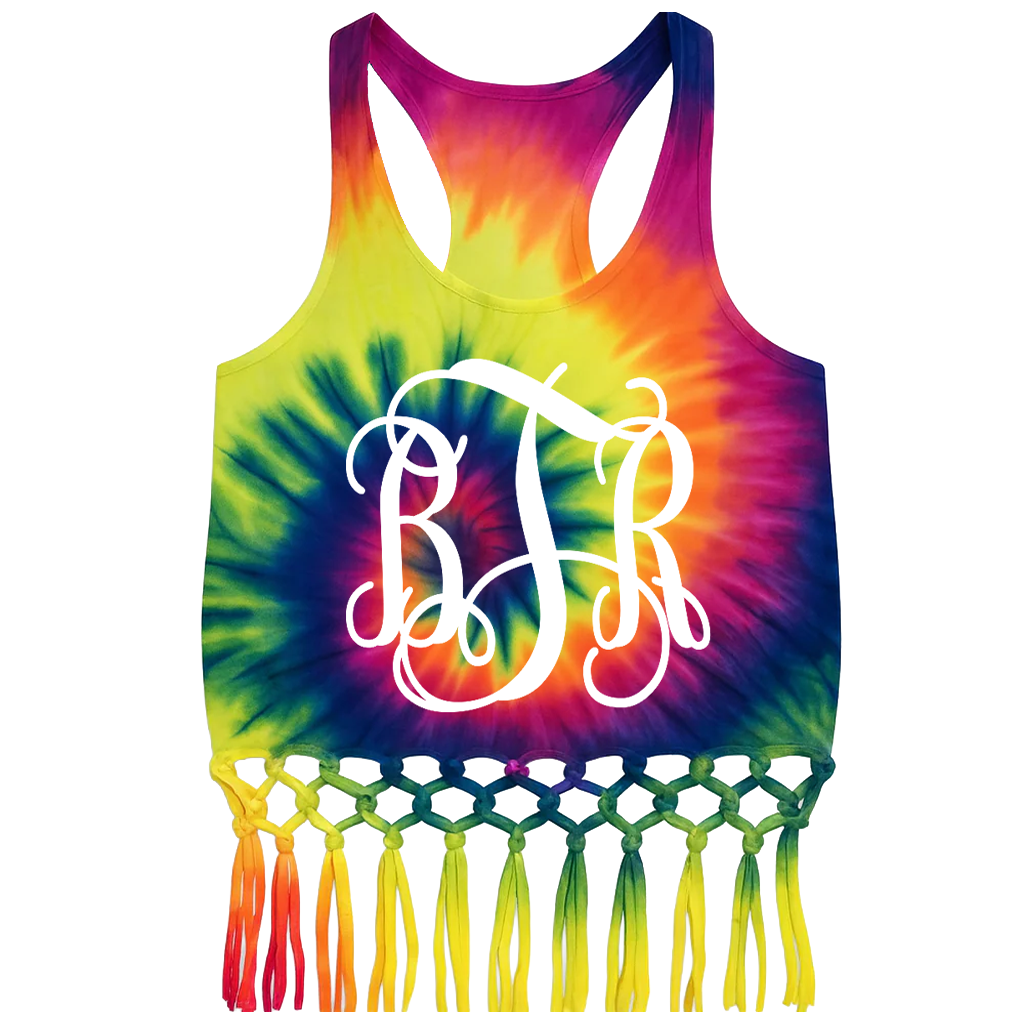 Tie Dye Knotted Fringe Tank Top