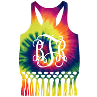 Tie Dye Knotted Fringe Tank Top