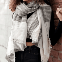 Waffle Plaid Fringe Trim Scarf