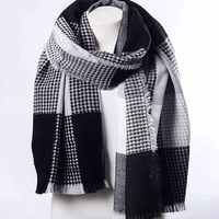 Waffle Plaid Fringe Trim Scarf