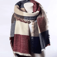 Plaid Colorblock Waffle Fringe Scarf