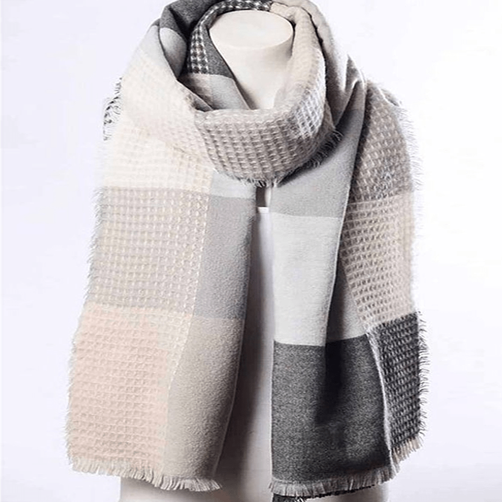 Waffle Plaid Fringe Trim Scarf