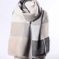 Waffle Plaid Fringe Trim Scarf