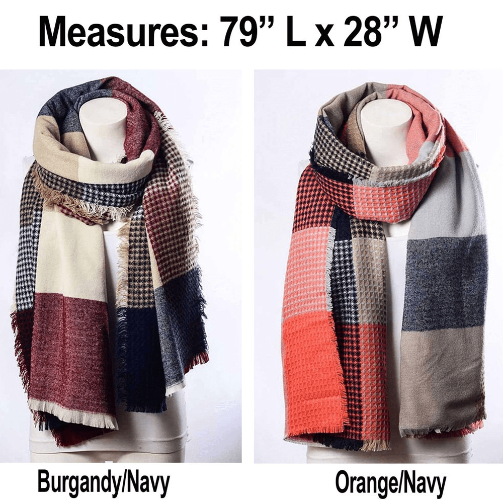 Waffle Plaid Fringe Trim Scarf