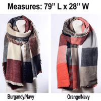 Waffle Plaid Fringe Trim Scarf