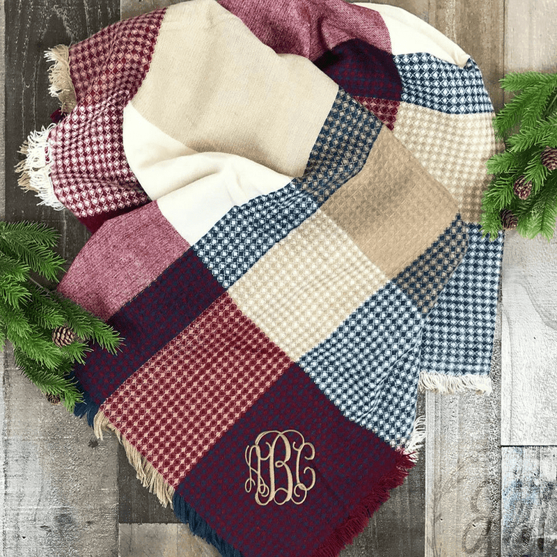Waffle Plaid Fringe Trim Scarf