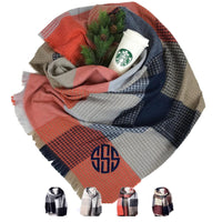 Plaid Colorblock Waffle Fringe Scarf