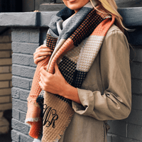 Waffle Plaid Fringe Trim Scarf